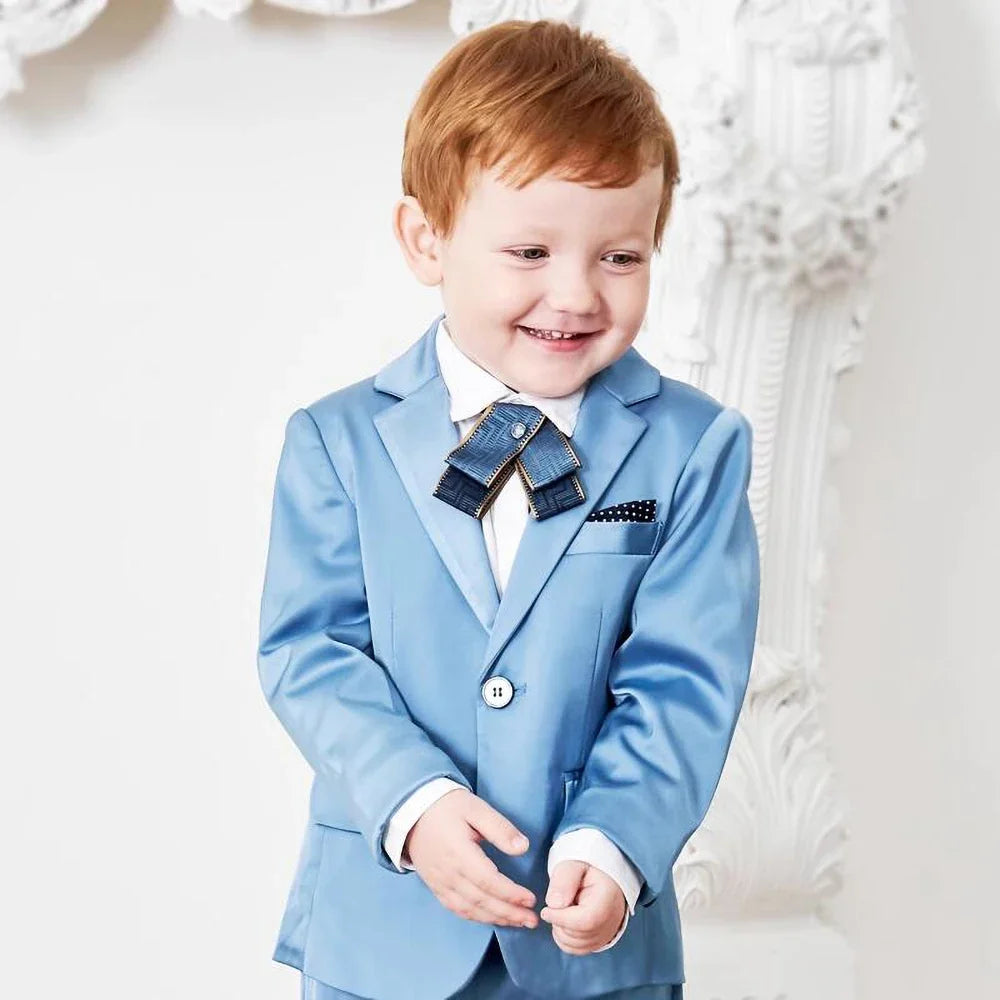 Fashion Kids Clothes Chic Satin Notch Lapel One Button Blazer Sets Daily Casual Fashion Costume Wedding Boy Suits 2 Piece
