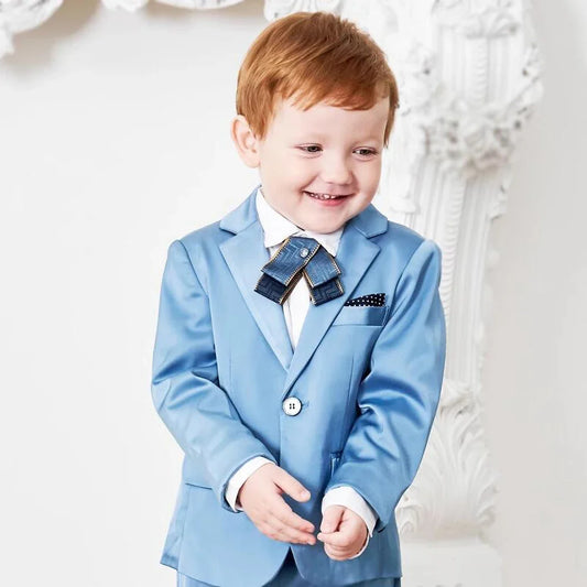 Fashion Kids Clothes Chic Satin Notch Lapel One Button Blazer Sets Daily Casual Fashion Costume Wedding Boy Suits 2 Piece