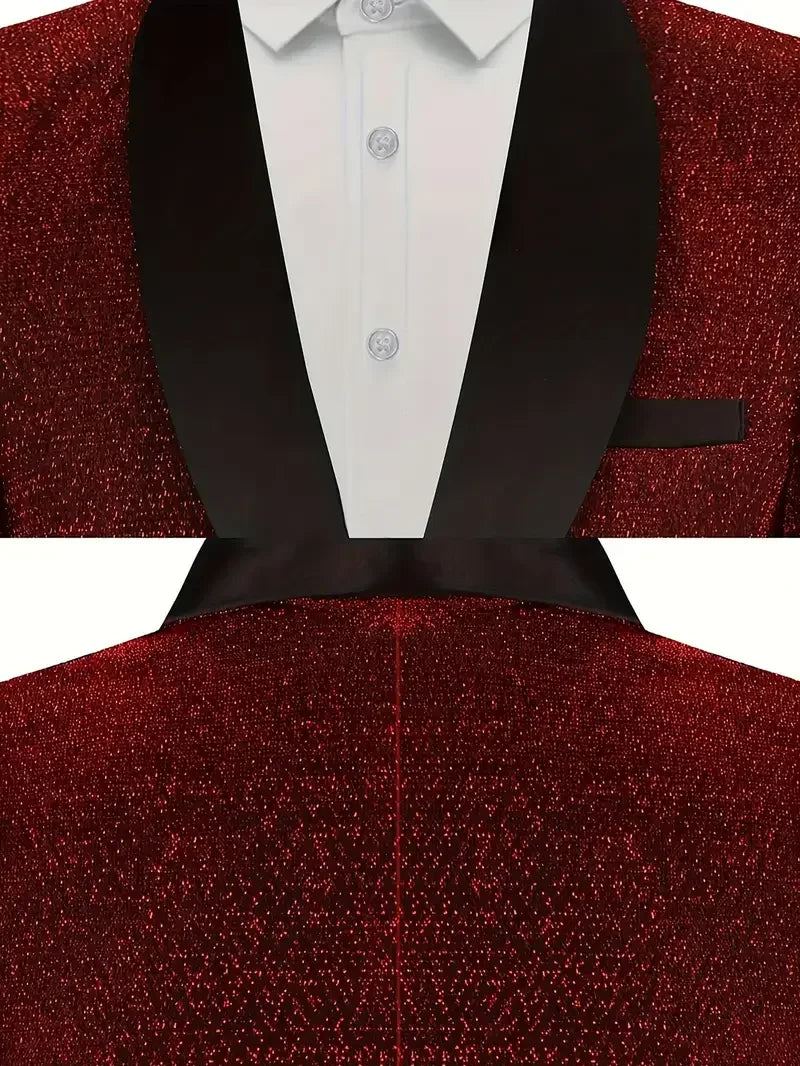 Kids Red Shining Jacket Pants Bowtie 3Pieces Suit Set 1-11Years Boys Formal Wedding Birthday Party Piano Performance Costume