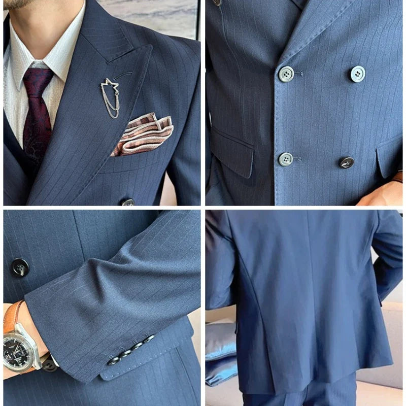 Classic Striped Wedding Suit Set Men 3 Piece Set (jacket+vest+pant) Business Formal Casual Suits Office Party Prom Groom Suit