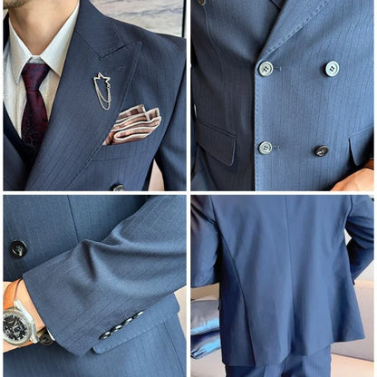 Classic Striped Wedding Suit Set Men 3 Piece Set (jacket+vest+pant) Business Formal Casual Suits Office Party Prom Groom Suit