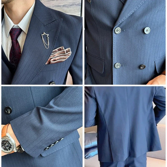 Classic Striped Wedding Suit Set Men 3 Piece Set (jacket+vest+pant) Business Formal Casual Suits Office Party Prom Groom Suit