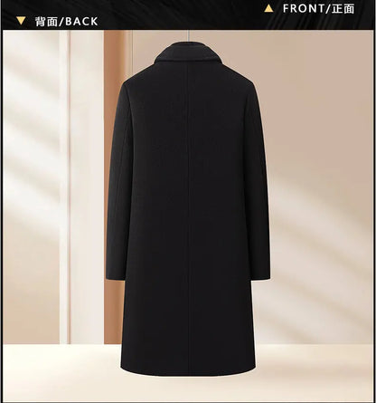 High-quality men's fashionable British style, stylish and versatile solid color casual new thickened long woolen coat