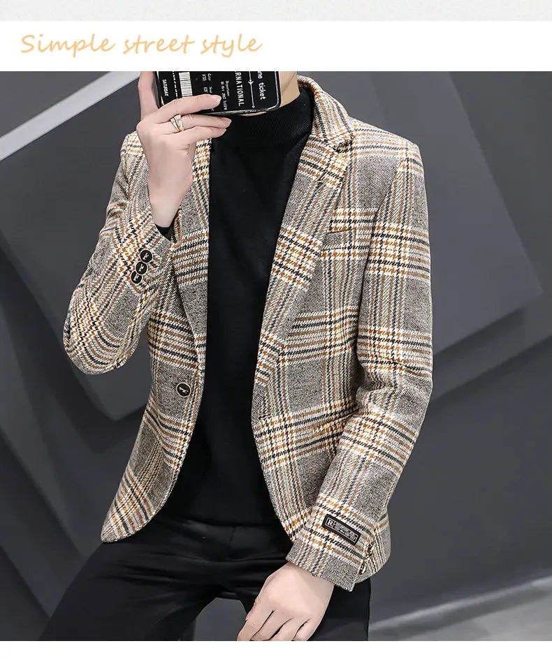 Men's Smart Casual Blazer – Autumn Winter Fleece Lined Single Breasted Suit Jacket