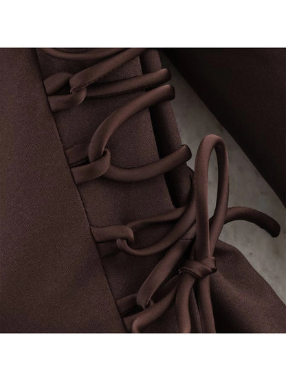Women Brown Blazer Jacket Y2k 2000s Vintage Bandage Suit Coat Long Sleeve Double Breasted Oversize Outerwear Spring Autumn 2026