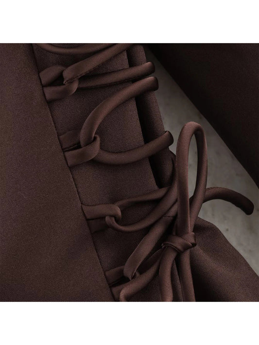 Women Brown Blazer Jacket Y2k 2000s Vintage Bandage Suit Coat Long Sleeve Double Breasted Oversize Outerwear Spring Autumn 2026
