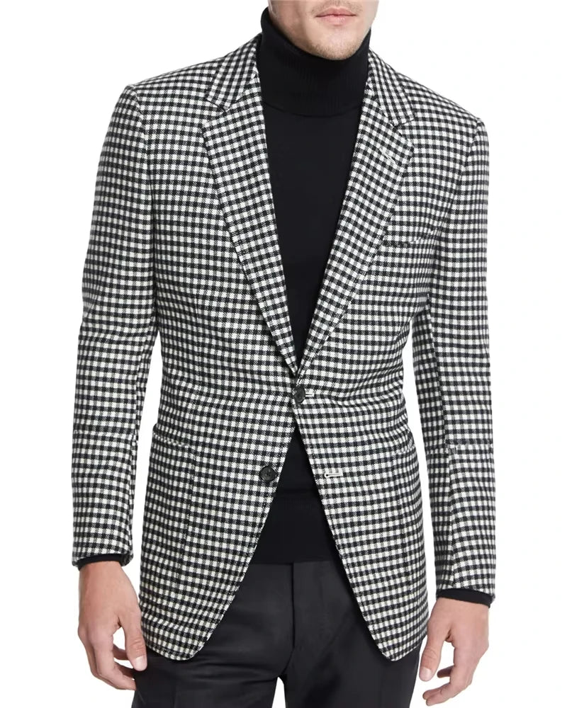 Plaid Mens Jacket Slim Fit New Casual Business Style Men Suit Jacket Two Button Male Prom Tops Coat Blazer