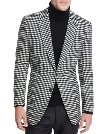 Plaid Mens Jacket Slim Fit New Casual Business Style Men Suit Jacket Two Button Male Prom Tops Coat Blazer