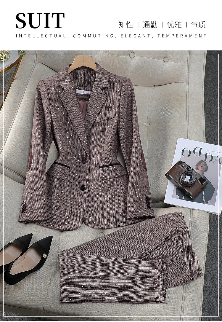 High Quality Fabric Women Business Suits With Pants and Blazer Coat Professional Autumn Winter Office Ladies Pantsuits Blazers
