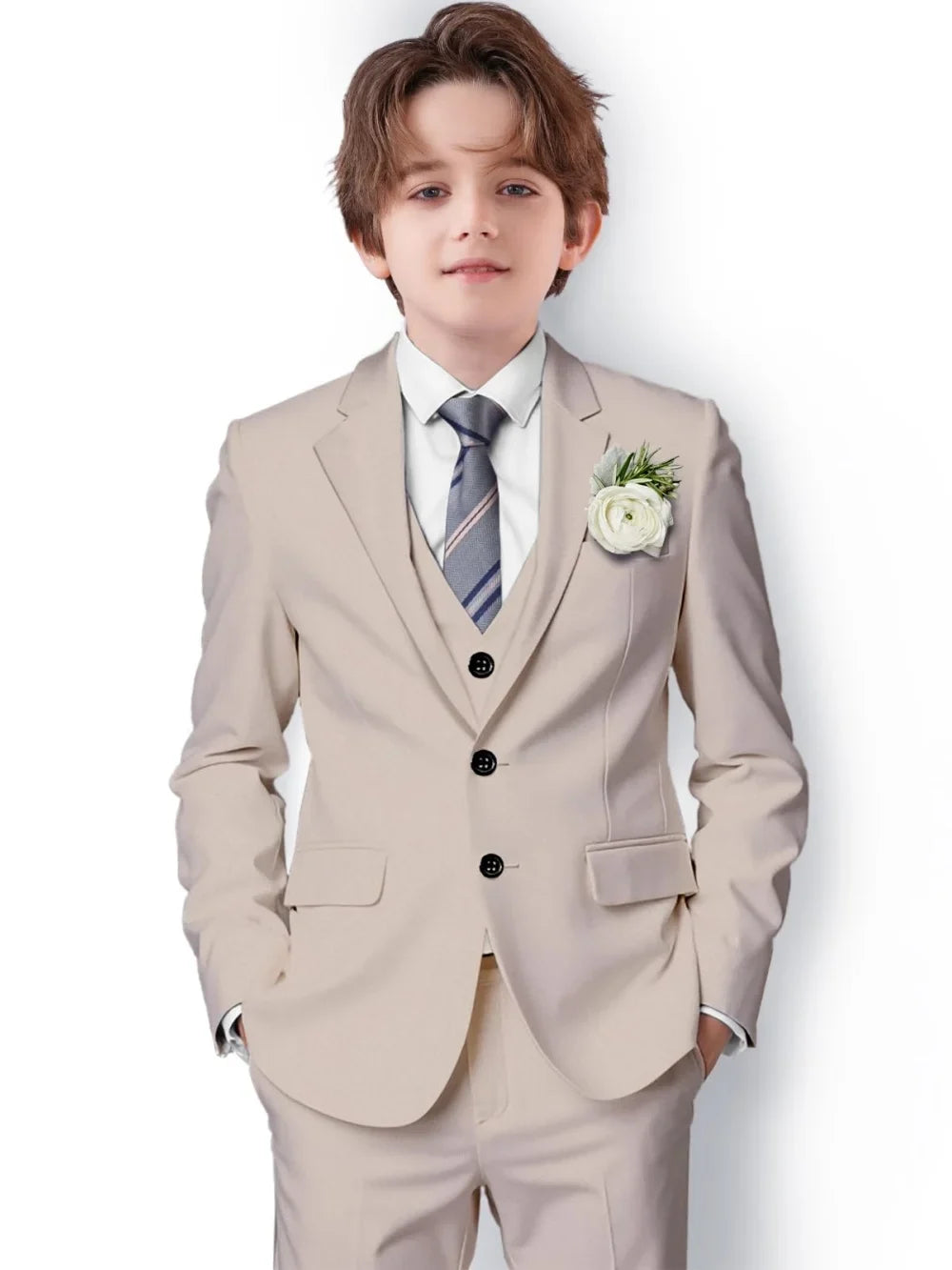 New Boys Slim Fit Suits 3 Pieces For Birthday Party Notched Lapel Kids Formal Suit Set Wedding Ring Bearer Outfit 2-20T