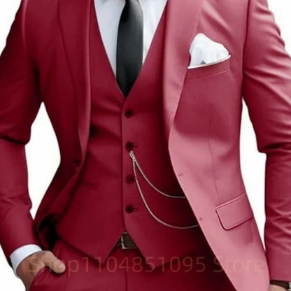 Elegant Mint Green 3 Piece Men's Suit Groom Tuxedos Business Suits Slim Fit Notch Lapel Blazer Vest Pants for Wedding Party Prom