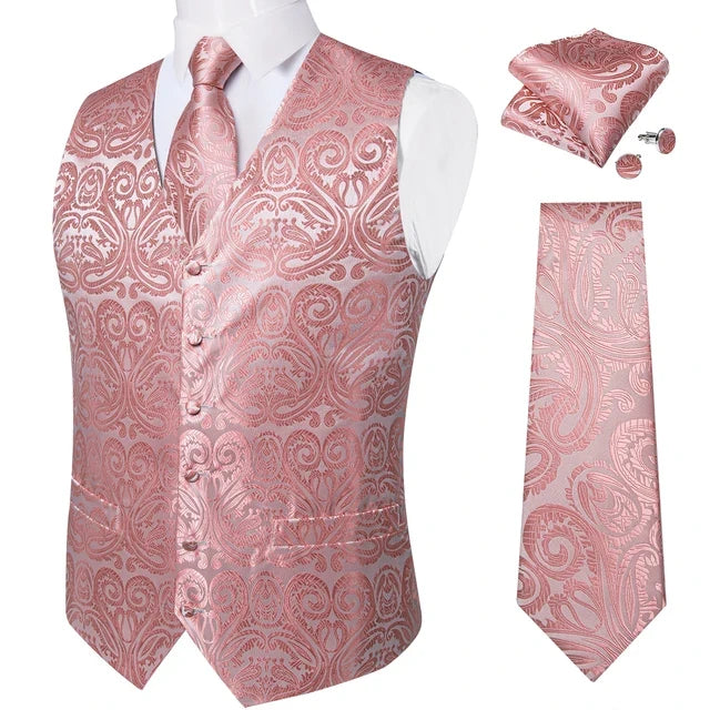 Men's Suit Vest and Tie Set – Single Breasted Waistcoat with Necktie and Pocket Square for Weddings and Business Events