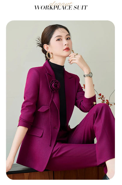Hot Selling Autumn Winter Women's Professional Suit New Fashion Formal Slim Blazer And Trousers Two Piece Work Uniform