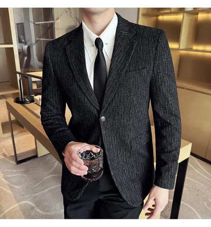 New Fashion Meteor Striped Suit Jacket High Quality Men's Slim Fit Business Formal Social Prom Party Casual Tuxedos 5XL-M