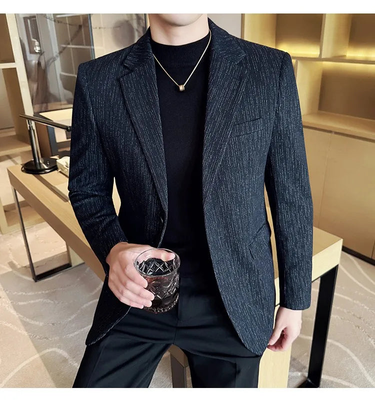 New Fashion Meteor Striped Suit Jacket High Quality Men's Slim Fit Business Formal Social Prom Party Casual Tuxedos 5XL-M