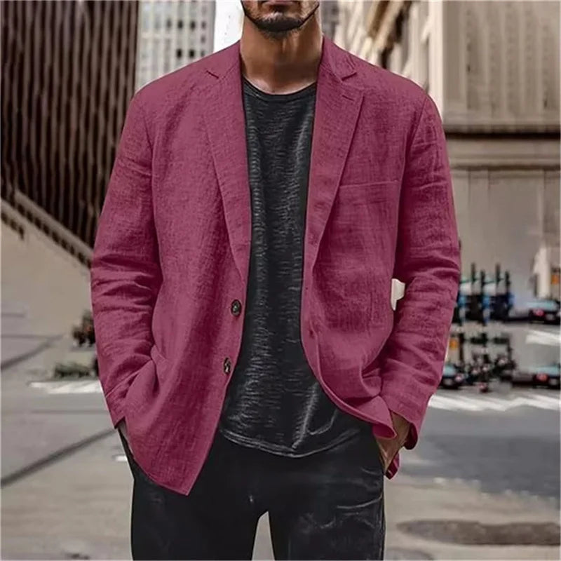 Men's Lightweight Linen Blazer Casual Slim Fit Notch Lapel Two Button Jacket for Summer Beach Wedding Business Daily Wear