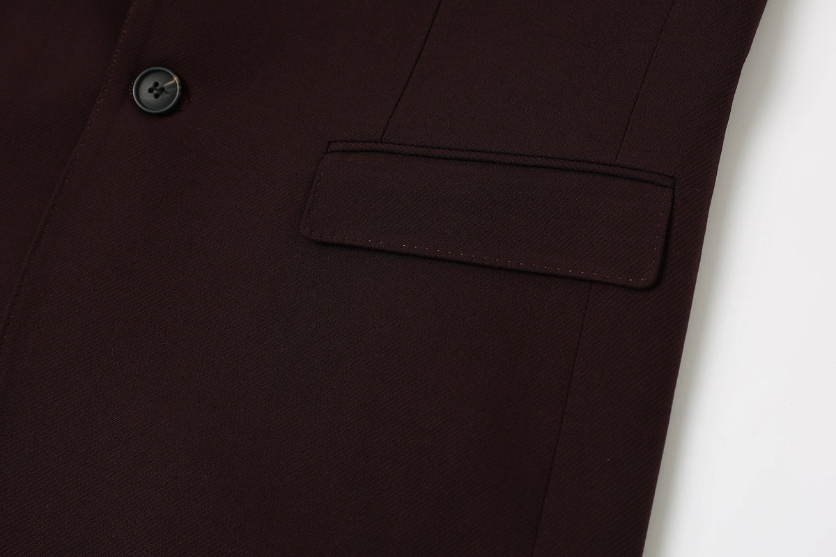 Men's 3-Piece Wedding Suit – Single Breasted Smart Casual Suit for Men – Burgundy, Navy Blue, Black, Dark Grey