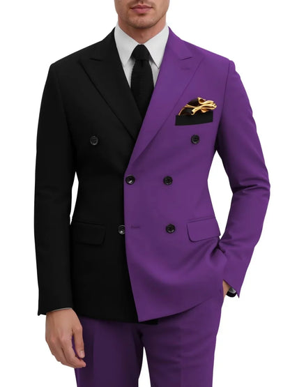Fashion Contrast Man Suit Set 2 Pieces Jacket Pants Stage Performance Wear Premium Double Breasted Men's Tuxedo For Wedding