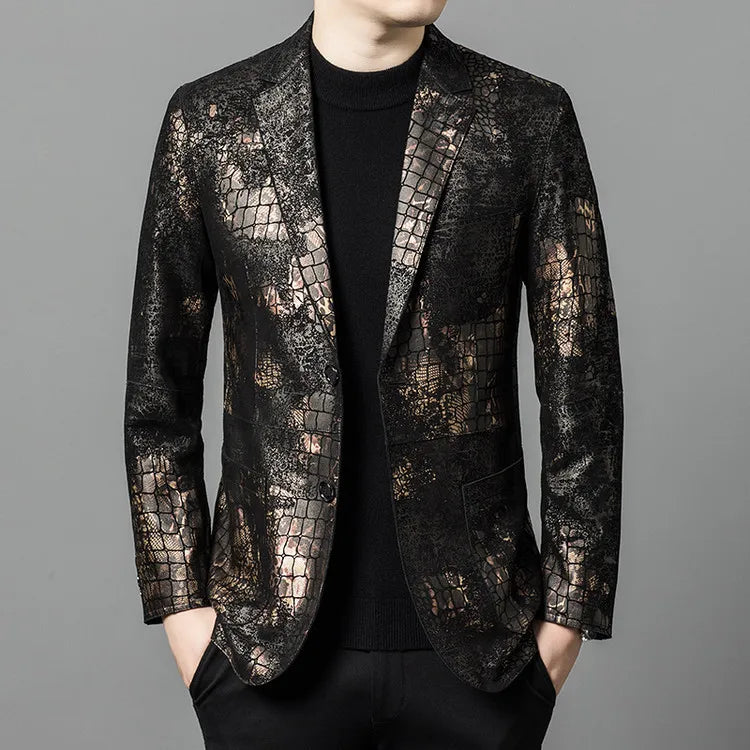 Men's Sheepskin Leather Blazer Single Breasted Winter Moto Jacket