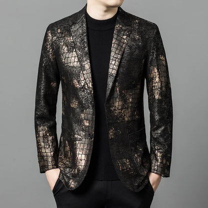 Men's Sheepskin Leather Blazer Single Breasted Winter Moto Jacket