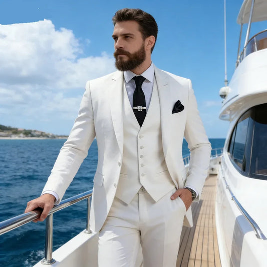 Men's 3-Piece Slim Fit Wedding Suit Set for Groomsmen – Formal Tuxedo with Jacket, Vest & Pants