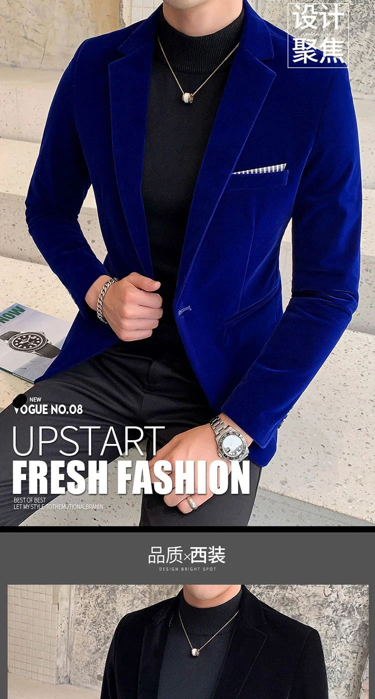 Mens Blazer Men's Fashion Business Corduroy Shirt Gentleman British Style Casual Slim-fit Wedding Work  Mens Blazer Jacket  5XL