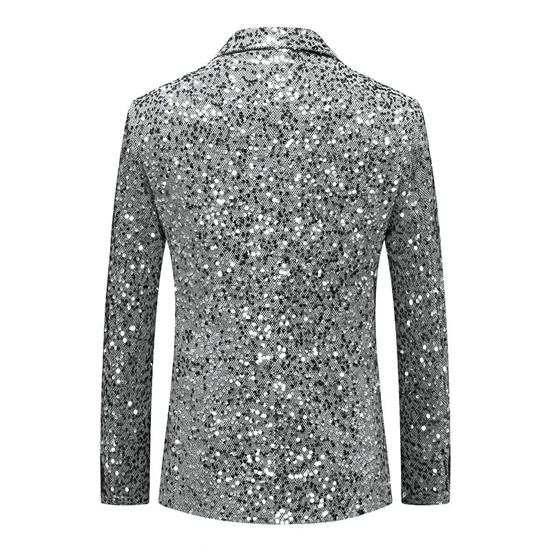 Men's Sequin Blazer Slim Fit Single Breasted Gold Silver Smart Casual Wedding Party