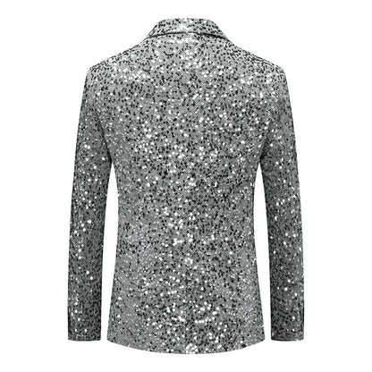Men's Sequin Blazer Slim Fit Single Breasted Gold Silver Smart Casual Wedding Party