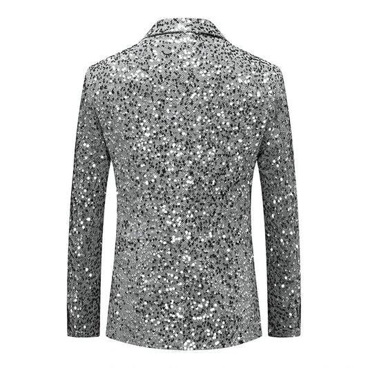 Men's Sequin Blazer Slim Fit Single Breasted Gold Silver Smart Casual Wedding Party