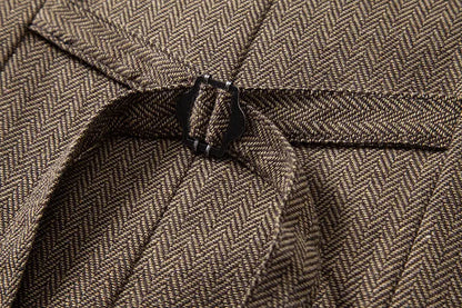 Men's Triple-Breasted Herringbone Tweed Vest – Retro Fake Two-Piece Waistcoat for Weddings & Smart-Casual Occasions