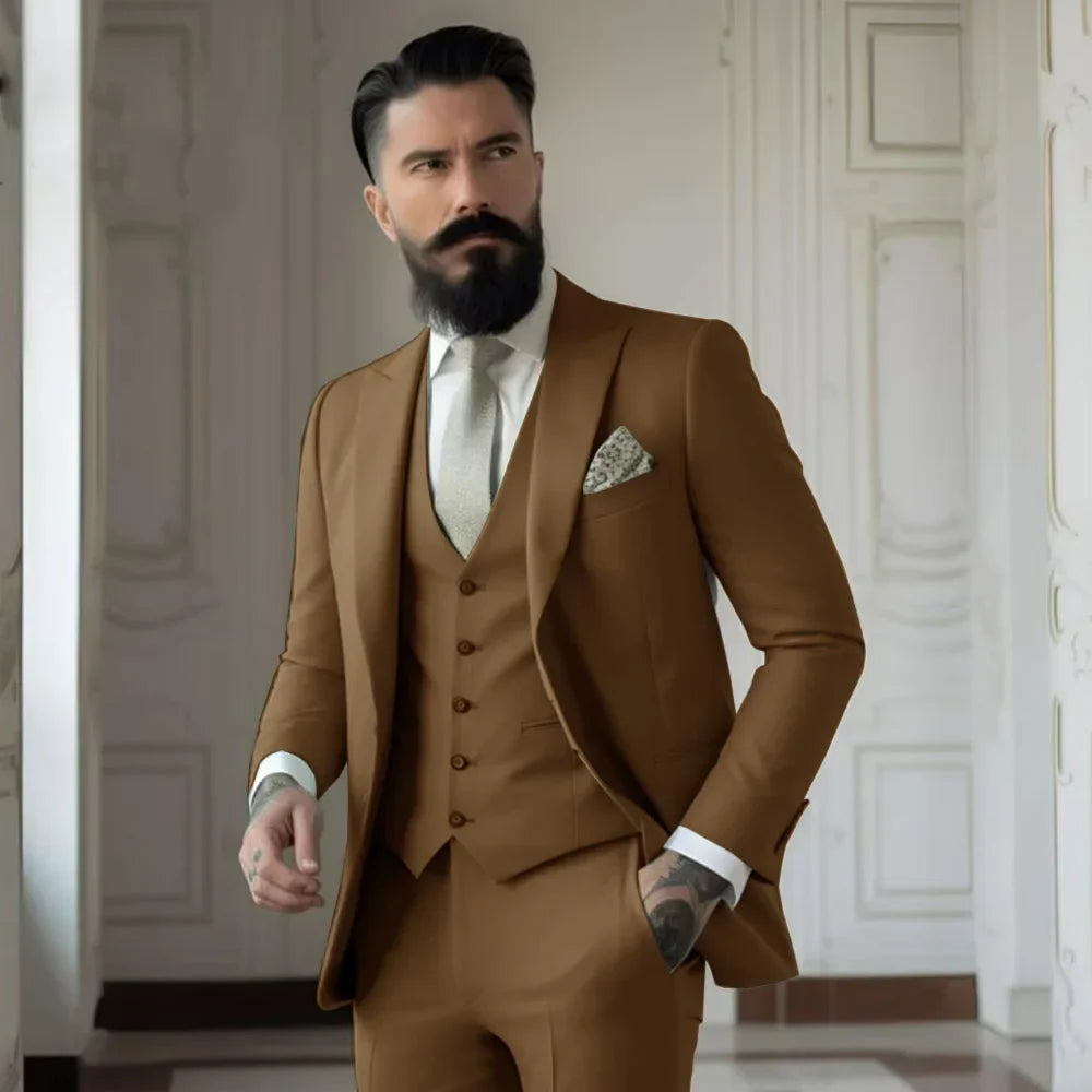 Men's Full 3 piece Single-breasted Elegant Fashion Slim Design Comfortable Commuter Wedding Dress Custom Man Suit for Men