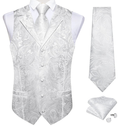 Men's Paisley Suit Vest – Single-Breasted Waistcoat with Tie, Handkerchief & Cufflinks for Weddings & Banquets