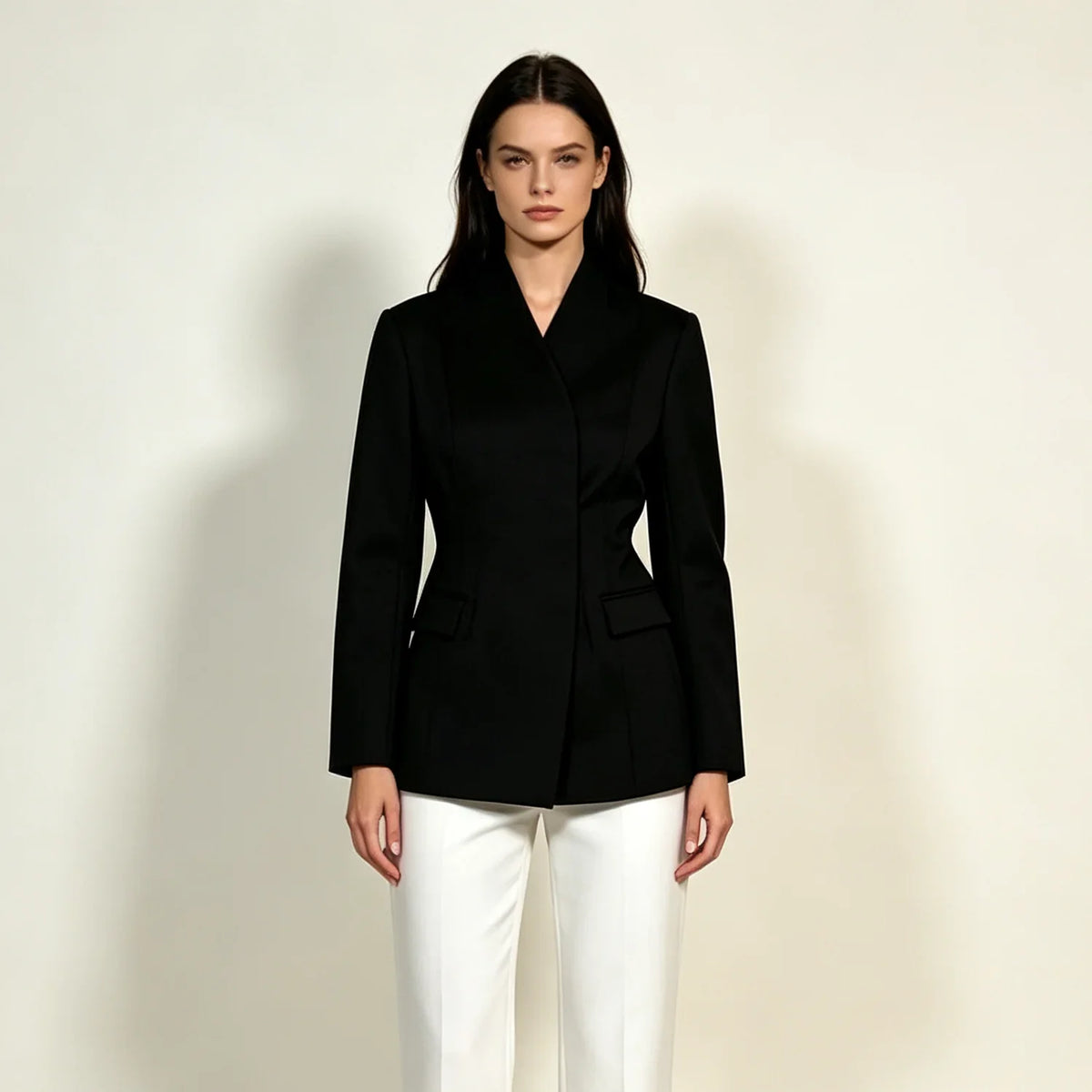 2026 New Women V Neck Blazer No Lapel Waist Shaping Suit Jacket Elegant Office Formal Outerwear 5 Colors
