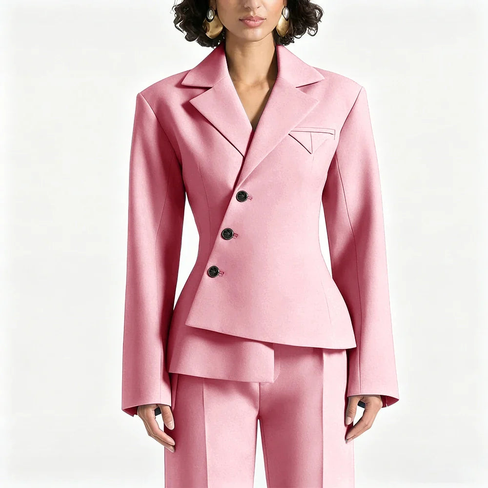 Black Asymmetric Blazer Suit Women's Slim Fit Single Breasted Notch Lapel Set Minimalist Office Modern Casual Workwear Outfit