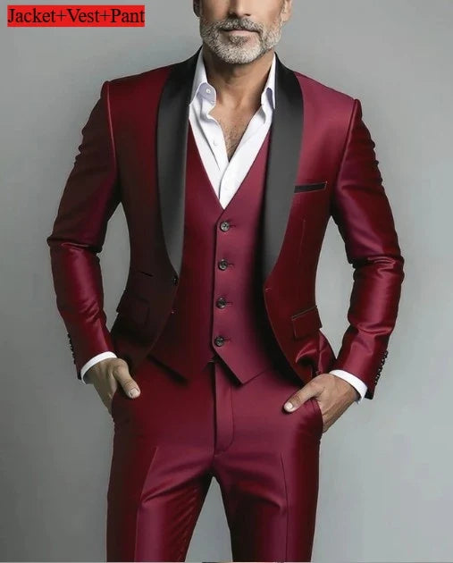 Men Formal Slim Fit Tuxedo Prom Suit Male Groom Wedding Blazers High Quality Groomsman Luxury Dress Business Banquet Party Suit