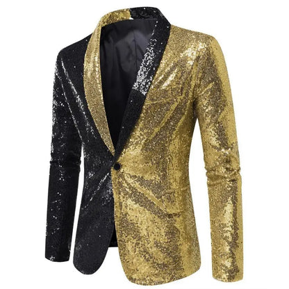 Shiny Gold Sequins Blazer for Men's New Slim Fitting Splicing Men's Suit Night Club Party DJ Stage Singer Dance Show Dress Homme