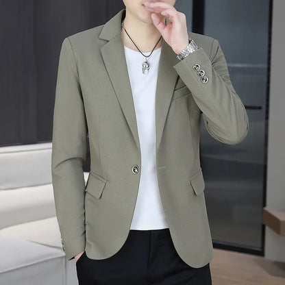 Men's Autumn New Style Slim Fit Pure Color Korean Fashion Administrative Little Suit Jacket Trendy Versatile Top Coat