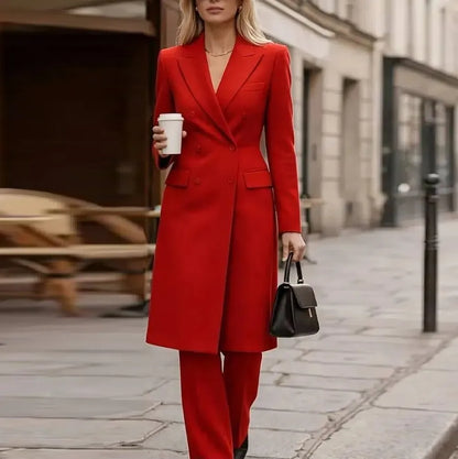 Long Red Fashion Women Suit Formal Wedding Party Business Prom Ladies Girl Mother Costume 2 Piece Set Jacket Pants