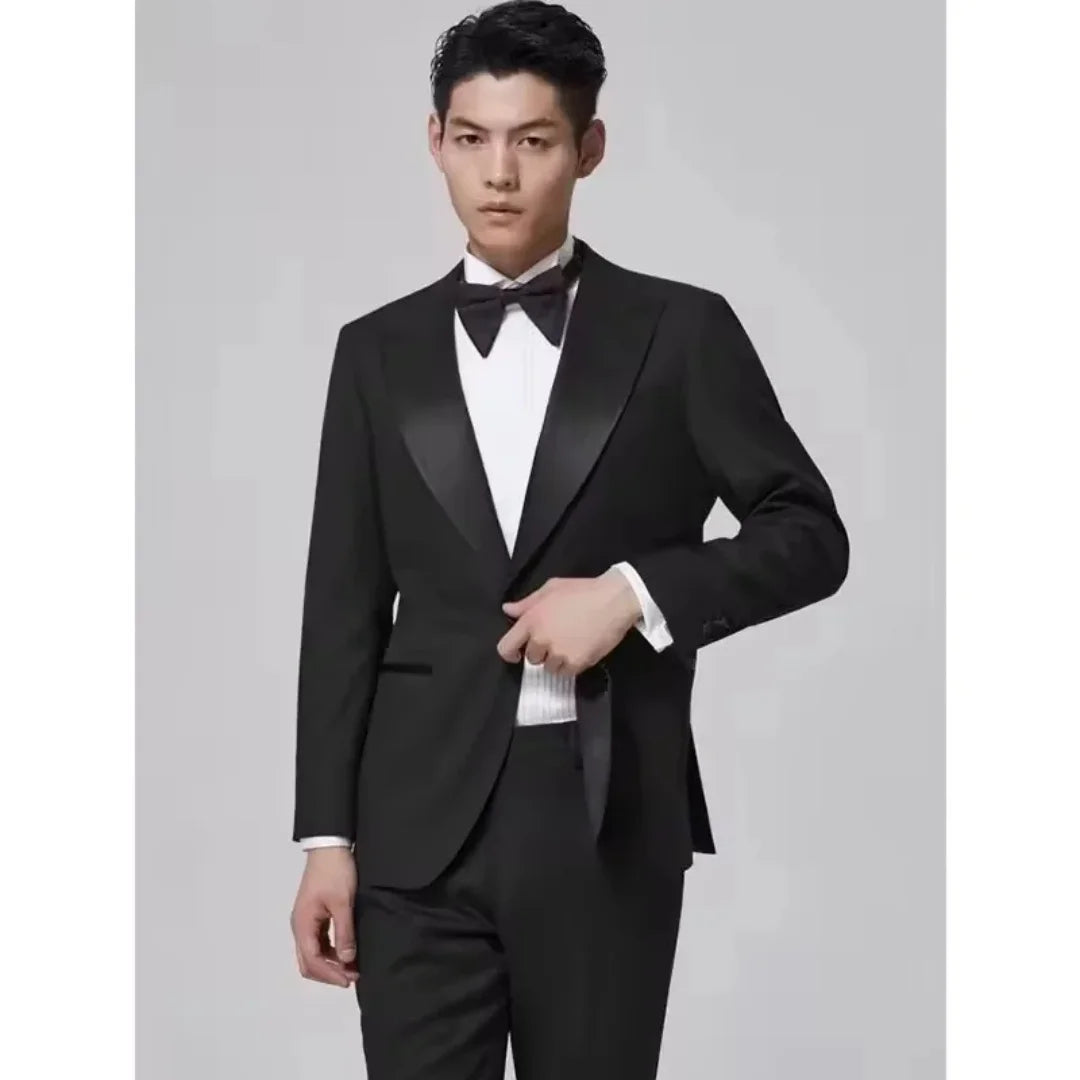 Men's Black Slim Fit 2-Piece Formal Suit Lapel Sports Jacket with Pants for Party Dance Business Wedding