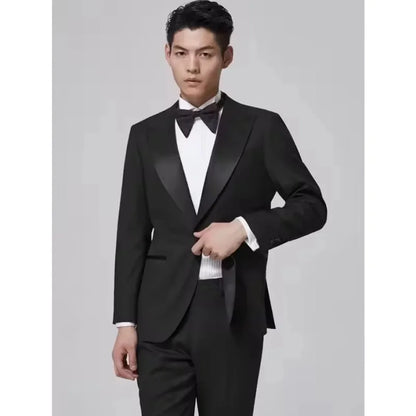 Men's Black Slim Fit 2-Piece Formal Suit Lapel Sports Jacket with Pants for Party Dance Business Wedding
