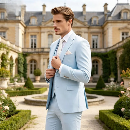 Elegante Men's Grey Slim Fit Tuxedo 3-Piece Smoking Suit with Peak Lapel Blazer Vest Pants for Wedding Party