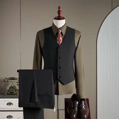 Men's Wool Blend Three-Piece Suit – Slim Fit British Style for Weddings & Formal Occasions