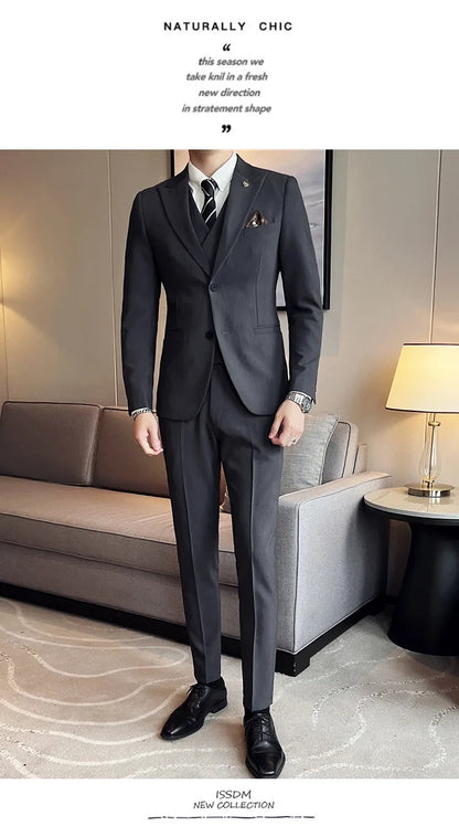 (Blazer+ Vest + Trousers) 2023 Latest Design Double Breasted Vest Men's Suit High Quality Business Simple Casual Dress Wedding