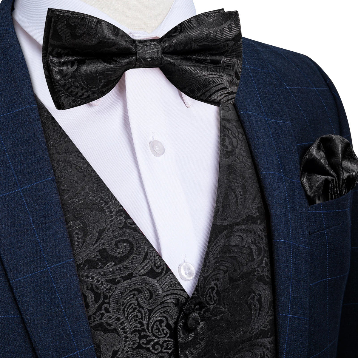 Men's Suit Vest Bow Tie Set – Formal Waistcoat with Necktie and Pocket Square for Weddings