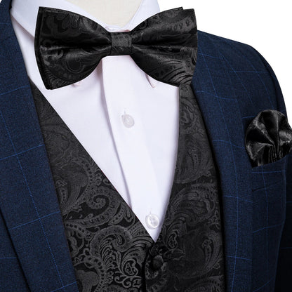 Men's Suit Vest Bow Tie Set – Formal Waistcoat with Necktie and Pocket Square for Weddings