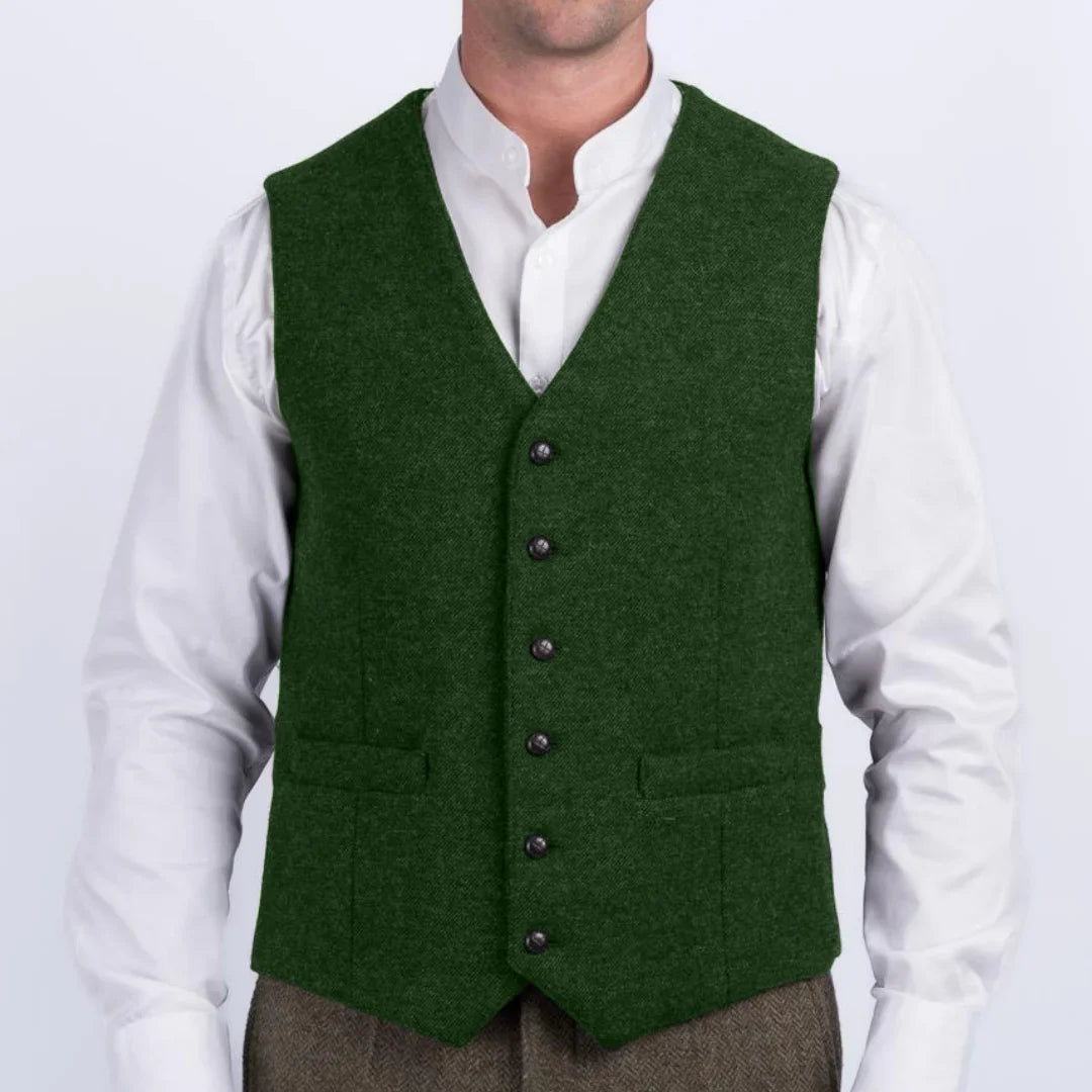 Men Vest Herringbone Single Breasted V-Neck Waistcoat for Wedding Business Formal Wear