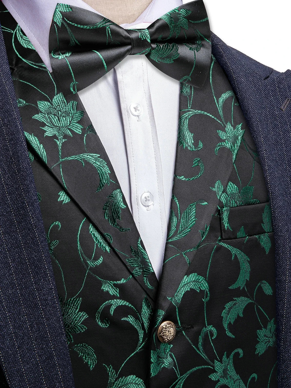 Men's Red Jacquard Floral Vest Notched Lapel Collar – Formal Waistcoat & Bowtie Set