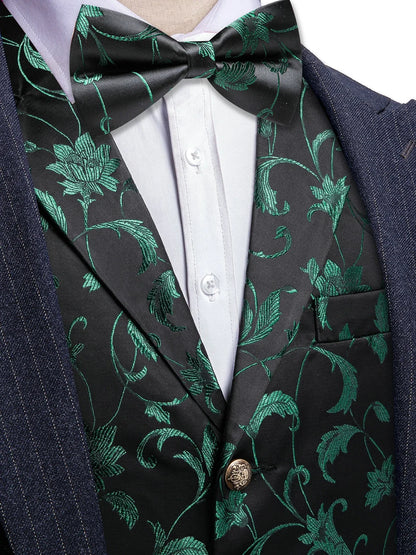 Men's Red Jacquard Floral Vest Notched Lapel Collar – Formal Waistcoat & Bowtie Set
