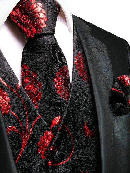 Men's Floral Paisley Vest and Tie Set – Formal Waistcoat with Necktie and Pocket Square for Weddings and Business Events