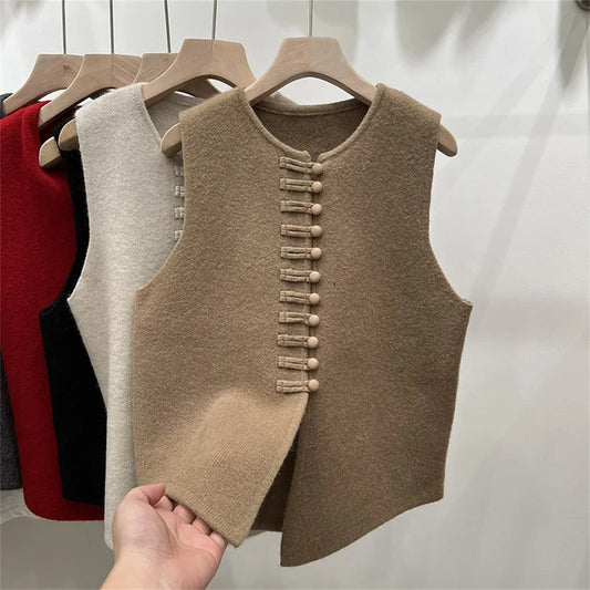Fashion Cardigan Vest Sleeveless Waistcoat 2025 New Spring O- Neck Solid Button Knitted Women's Clothing Basic Tops